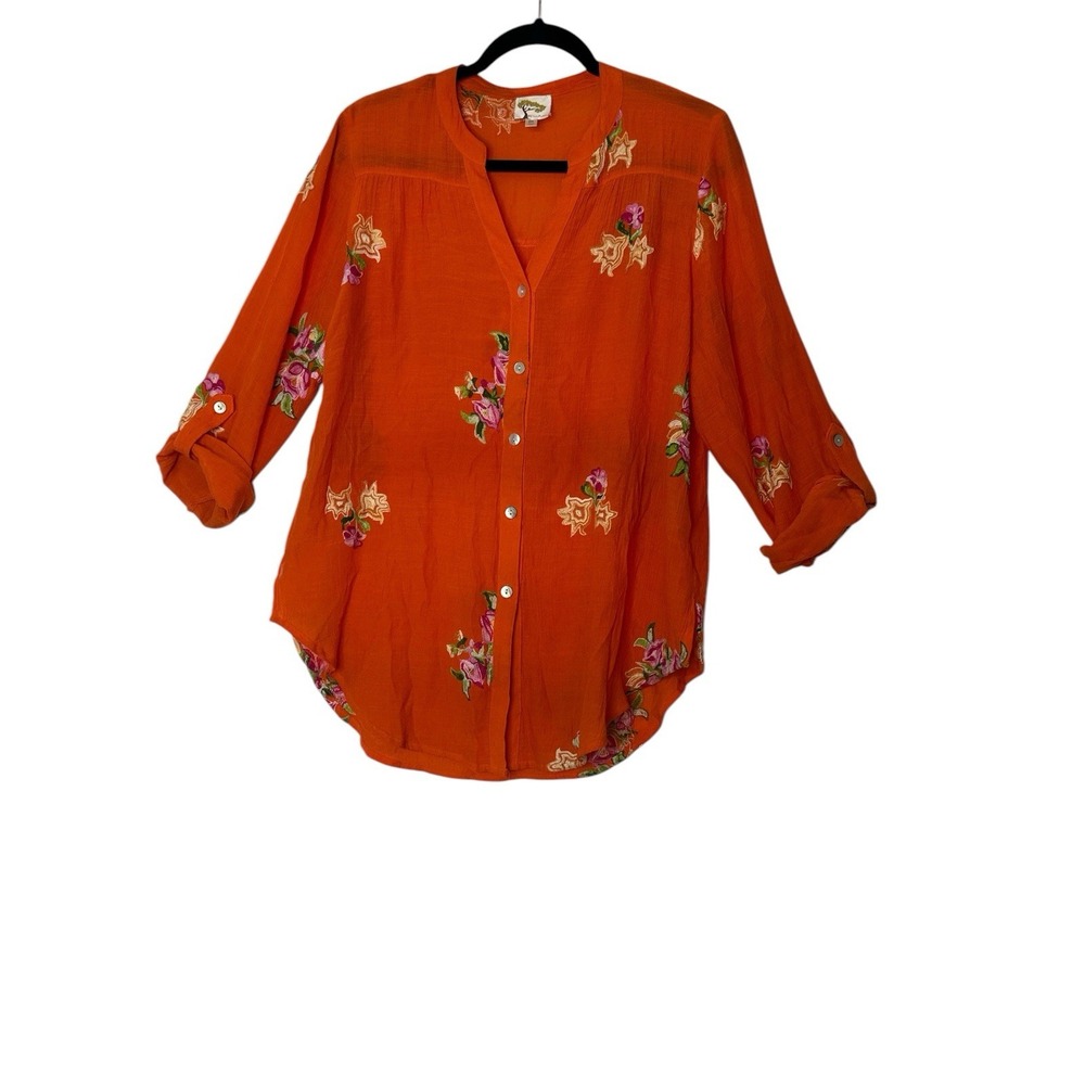 Anthropologie Fig and Flower Tunic Top Women Medium Floral Long Sleeve Boho